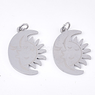 201 Stainless Steel Pendants, with Unsoldered Jump Rings, Sun and Moon, Stainless Steel Color, 23x17x1mm, Hole: 3mm, Jump Ring: 5x0.8mm(STAS-T046-JA348-1)