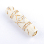 Column Plating Acrylic Beads, Golden Metal Enlaced, Beige, 25x6.5mm, Hole: 3.5mm, about 600pcs/500g(PACR-Q102-11A)