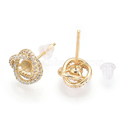 925 Sterling Silver Micro Pave Cubic Zirconia Stud Earring Findings, for Half Drilled Beads, Flower, Nickel Free, with S925 Stamp, Real 18K Gold Plated, 9mm, Pin: 0.8mm(for Half Drilled Beads), Pin: 0.8mm(STER-T004-47G)