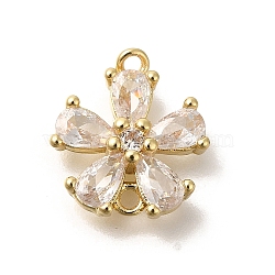 Brass Pave Glass Flower Connector Charms, Real 18K Gold Plated, Clear, 13.5x12x4mm, Hole: 1.4mm and 1.2mm(KK-M295-17G-02)