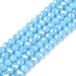 Electroplate Glass Beads Strands, Opaque Solid Color, AB Color Plated, Faceted, Rondelle, Light Sky Blue, 3.5~3.8x3mm, Hole: 0.8~1mm, about 105~110pcs/strand, 29~31cm(EGLA-A044-P3mm-B08)