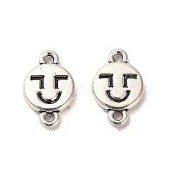Tibetan Style Alloy Connector Charms, Cadmium Free & Lead Free, Flat Round with Smiling Face, Antique Silver, 14x9x2mm, Hole: 1.4mm, about 1315pcs/1000g(FIND-C043-028AS)