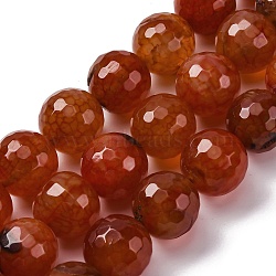 Natural Dragon Veins Agate(Dyed & Heated) Beads Strands, Faceted, Round, FireBrick, 15~16mm, Hole: 1.5mm, about 25pcs/strand, 14.96''~15.55''(38~39.5cm)(G-K390-A02-01)