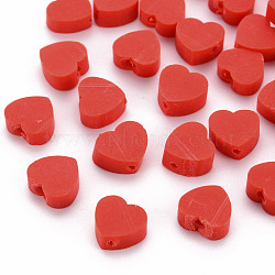 Handmade Polymer Clay Beads, Heart, Red, 8~9x9~10x3~5mm, Hole: 1.2mm(X-CLAY-N011-009A)