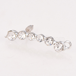 Alloy Stud Earring Findings, with Loop, 925 Sterling Silver Pins & Rhinestones, Platinum, Crystal, 29x5mm, Hole: 1.5mm, Pin: 0.6mm(X-PALLOY-T026-84P-01)