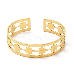 Ion Plating(IP) 304 Stainless Steel Star Open Cuff Bangles, Jewelry for Women, Real 18K Gold Plated, Inner Diameter: 2-1/4 inch(5.6cm)(BJEW-L682-026G)