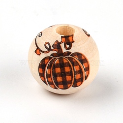 Natural Wood Beads, Round with Pumpkin Plaid Patten, Dark Orange, 15~16mm, Hole: 4mm(WOOD-TAC0007-44D)