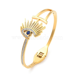 Enamel Eye Bangle with Rhinestone, Ion Plating(IP) 304 Stainless Steel Hinged Bangle for Women, Real 18K Gold Plated, Inner Diameter: 2-3/8 inch(6cm)(BJEW-G678-06G)