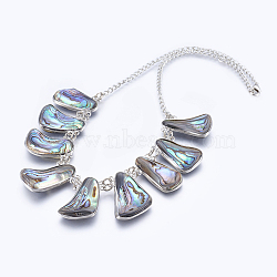 Abalone Shell/Paua ShellBib Statement Necklaces, with Brass Findings, Platinum, 19.6 inch(50cm)(NJEW-P212-06)