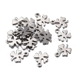 Non-Tarnish 201 Stainless Steel Charms, Laser Cut, Clover, Stainless Steel Color, 10x8x1mm, Hole: 1.2mm(STAS-F255-040P)