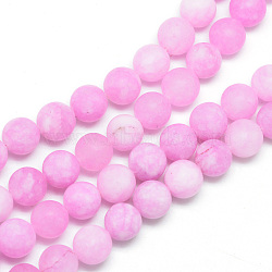 Natural White Jade Bead Strands, Dyed, Frosted, Round, Hot Pink, 8~9mm, Hole: 1mm, about 46~48pcs/strand, 14.9 inch(X-G-R297-8mm-54)