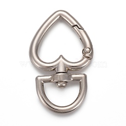 Alloy Swivel Clasps, Swivel Snap Hook, for Handbag Ornaments Decoration, Cadmium Free & Lead Free, Heart, Platinum, 45x27x6mm, Hole: 14.5x7mm(KEYC-H109-02P)
