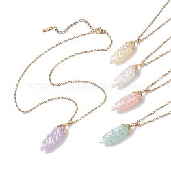 Resin Leaf Pendant Necklaces, with 304 Stainless Steel Cable Chains, Mixed Color, 15.75 inch(40cm)(NJEW-JN04914)