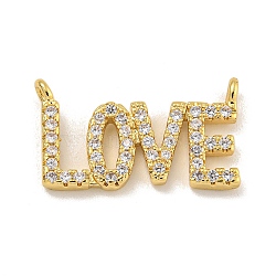 Rack Plating Brass Micro Pave Clear Cubic Zirconia Word Pendants, LOVE Charms, Long-Lasting Plated, Real 18K Gold Plated, 11.5x20x2mm, Hole: 1.2mm(KK-C074-16G)