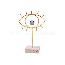 Iron & Resin Turkish Blue Evil Eye Desktop Ornament, Jewelry Storage Rack, for Home Office Decorations, Light Gold, 170x58.3x293mm(AJEW-WH0258-114A)