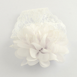 Cute Elastic Baby Lace Headbands Hair Accessories with Cloth Flower, White, 115mm(X-OHAR-Q002-09L)