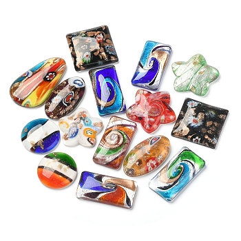 Handmade Lampwork Cabochons, Mixed Shapes, Mixed Color, 27~47.5x21~34.5x6.5~8mm, 100pcs/kg