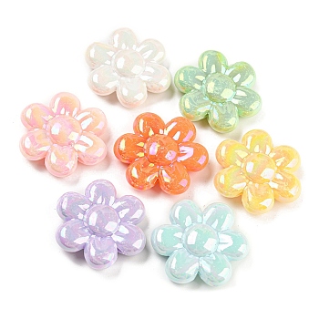 Opaque Acrylic Beads, AB Color Plated, Flower, Mixed Color, 31x34x10mm, Hole: 2mm