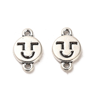 Tibetan Style Alloy Connector Charms, Cadmium Free & Lead Free, Flat Round with Smiling Face, Antique Silver, 14x9x2mm, Hole: 1.4mm, about 1315pcs/1000g