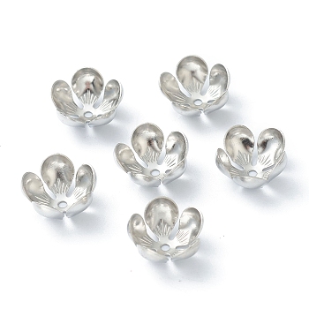 304 Stainless Steel Bead Caps, 5-Petal, Flower, Stainless Steel Color, 13.5x13x6.5mm, Hole: 1.5mm