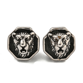 316 Surgical Stainless Steel Large Hole Beads, Lion Head, Antique Silver, 15x14x8mm, Hole: 9mm