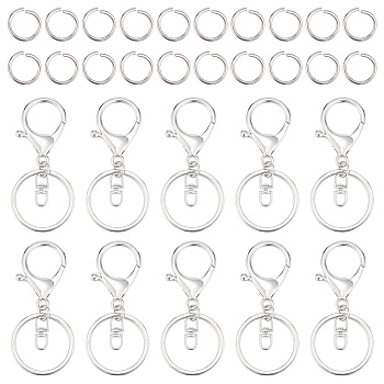 40Pcs Alloy Split Key Rings, Keychain Clasp Findings, with 100Pcs 304 Stainless Steel Open Jump Rings, Platinum, 66mm