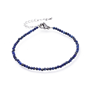 Natural Lapis Lazuli Bead Bracelets, with 304 Stainless Steel Lobster Claw Clasps and Brass Extender Chains, Faceted, 7-1/4 inch(18.5cm)