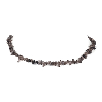 Natural Ice Obsidian Chip Beaded Necklace, Stainless Steel Color, 15.94~15.98 inch(40.5~40.6cm)