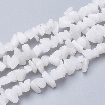 Natural White Jade Gemstone Beads Strands, Chip, 6~20x4~8x1.5~8mm, Hole: 1mm, about 209pcs/strand, 35.1 inch
