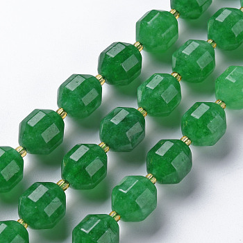 Natural Dolomite Beads Strands, Dyed, Faceted, with Seed Beads, Double Terminated Point Prism Beads, Bicone, Green, 11~12x10~11.5mm, Hole: 1.5mm, about 27~28pcs/strand, 14.57 inch~15.16 inch(37cm~38.5cm)