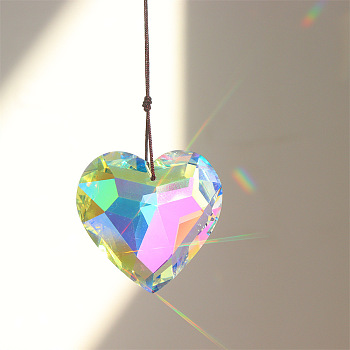 K9 Glass Heart Pendant Decoration, Window Hanging Decoration, Clear AB, 30mm