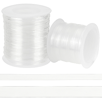 BENECREAT 2 Rolls 2 Styles Invisible Stretchy TPU Plastic Transparent Elastic Strap, with Spool, for DIY Bra Lingerie Swimwear, Clear, 3~6mm, 1 roll/style