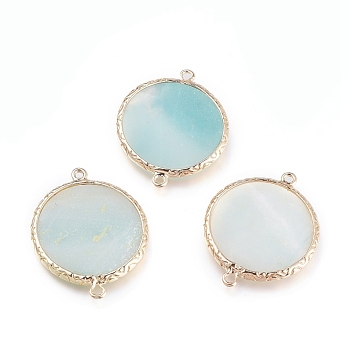 Natural Amazonite Links connectors, with Golden Tone Brass Findings, Flat Round, 29x23x2mm, Hole: 1.5mm