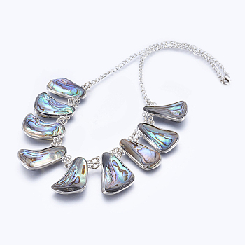 Abalone Shell/Paua ShellBib Statement Necklaces, with Brass Findings, Platinum, 19.6 inch(50cm)