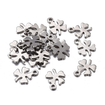 201 Stainless Steel Charms, Laser Cut, Clover, Stainless Steel Color, 10x8x1mm, Hole: 1.2mm