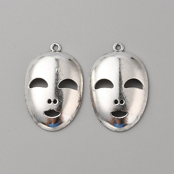 Tibetan Style Alloy Pendants, Face, Antique Silver, 38.5x24.5x5mm, Hole: 2mm