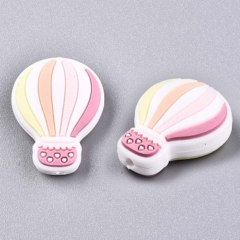 Food Grade Eco-Friendly Silicone Pendants, Hot Air Balloon, Light Coral, 28x22x9~10mm, Hole: 2mm