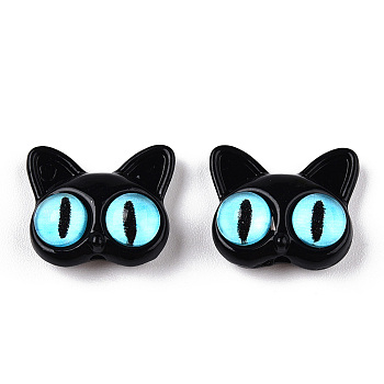 Spray Painted Alloy Beads, with Glass Eye, Cat Head, Black, 14x16.5x7mm, Hole: 1.5mm