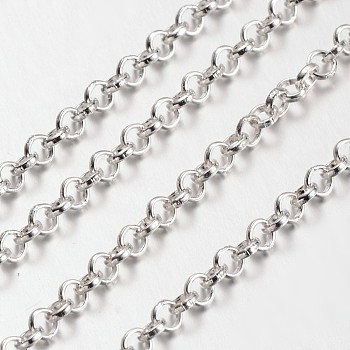 Iron Rolo Chains, Belcher Chain, Unwelded, with Card Paper, Lead Free, Silver Color Plated, Size: Chain: about 4mm in diameter, 1mm thick