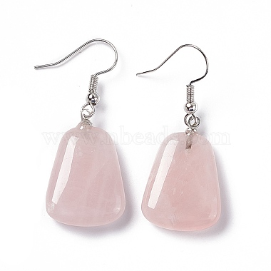 Boucles d'oreilles pendantes trapézoïdales en quartz rose naturel(EJEW-D188-02P-01)-4