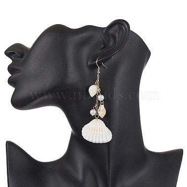 Bohemian Style Natural Shell Dangle Earrings with Glass Pearl Beads(EJEW-JE05546)-4