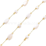 Ion Plating(IP) 304 Stainless Steel Paperclip Chains, Soldered, with Shell Beads, Horse Eye, Real 18K Gold Plated, 9x5mm, about 16.40 Feet(5m)/Roll(CHS-P018-13G)