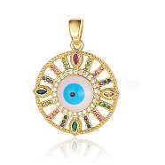 Brass Micro Pave Cubic Zirconia Pendants, Evil Eye Charms, Real 18K Gold Plated, 26x24x4.7mm(ZIRC-OY001-36G)