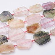 Natural Mixed Gemstone Beads Strands, Flat Slab Beads, Rose Quartz & Amethyst & Prehnite, Nuggets, 20~48x17~45x5~10mm, Hole: 2.5mm, about 9~11pcs/strand, 15.7 inch~16.9 inch(G-K206-18)