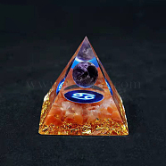 Resin Orgonite Pyramid Home Display Decorations, with Natural Amethyst/Natural Gemstone Chips, Constellation, Cancer, 50x50x50mm(G-PW0004-57D)
