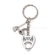 Halloween Alloy Keychains, with Iron Split Key Rings, Heart, Antique Silver & Platinum, 7.7cm(KEYC-JKC00766)