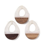 Resin & Wood Pendants, Hollow Teardrop Charms, White, 37.5x28x3.5mm, Hole: 2mm(WOOD-F015-17F)