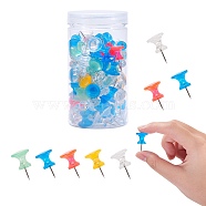 Plastic Push Pins, with Iron Pins, for Photos Wall, Maps, Bulletin Board or Corkboards, Mixed Color, 26x15.3mm, 100pcs/box(AJEW-SZ0001-17)