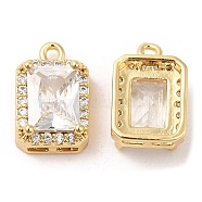 Brass and Clear Cubic Zirconia Pendants, Rectangle, Real 18K Gold Plated, 13x8.5x5.5mm, Hole: 1.2mm(ZIRC-Q202-13G)