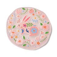 Printed Acrylic Pendants, Flat Round Flower Charm, Rabbit, 36.5x26.5x2.5mm, Hole: 1.6mm(OACR-B015-07A)